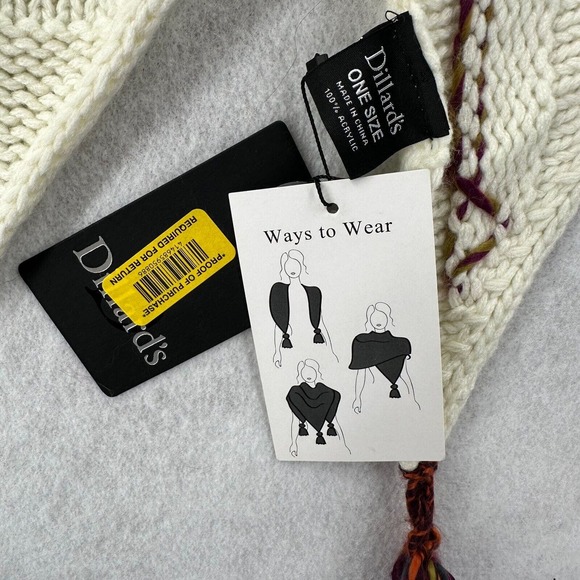 Dillards SweaterShawl Wrap One Size‎ Ivory Aztec Cardigan Cape NWT Flowy Knit - Picture 7 of 9